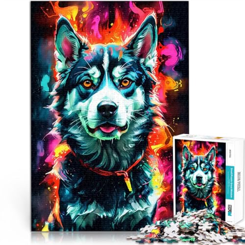 Teenager-Puzzles 1000 Teile Herausfordernd Schwierig Siberian Husky in Neonfarben Jedes Stück ist einzigartig – Anspruchsvolles Familienspiel52x38cm von AITEXI
