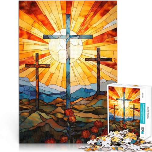 Teenager-Puzzles 1000 Teile Spielzeug Lernspiele Stressabbau Buntglaskruzifixe denn eignet ganze Familie75x50cm von AITEXI