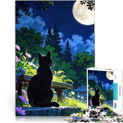 Teenager-Puzzles 1000 Teile Spielzeug Lernspiele Stressabbau Schwarze Katze im Mondlicht Lernspiel für Geburtstag, Weihnachten52x38cm von AITEXI