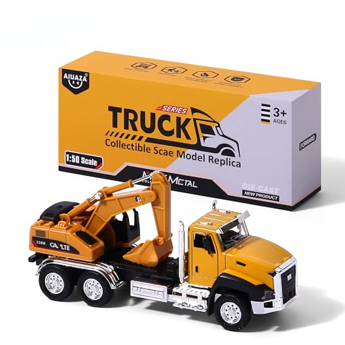 AIUAZA 1/50 Ratio die-Casting Engineering Construction Vehicle, Excavator, Alloy Collection Model car, Boy's Door Opening Pull Back car Toy（1 pc Excavator） von AIUAZA