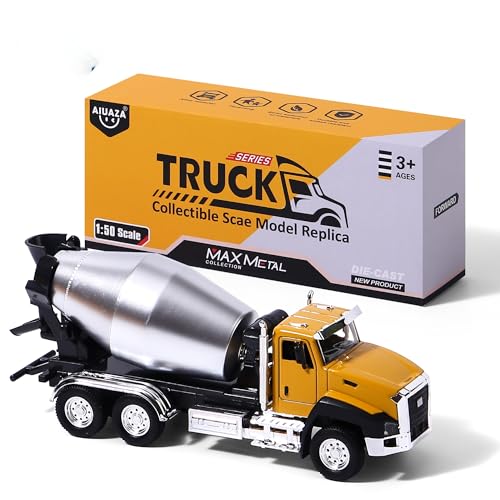 AIUAZA 1/50 Ratio die-Casting Engineering Construction Vehicle, Mixer Truck, Alloy Collection Model car, Boy's Door Opening Pull Back car Toy（1 pc Mixer Truck） von AIUAZA