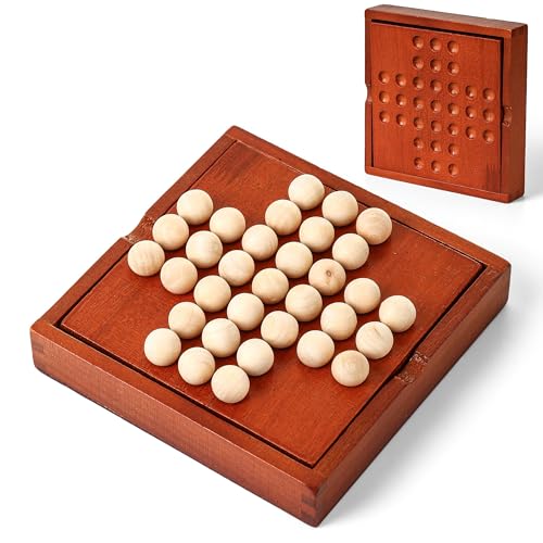 AIUAZA Hölzerne Mini-Reisespiele, Klassische hölzerne Brettspiele, Einzelspieler-Spiele, Kinder-Puzzle-Spielzeug, Indoor-Party Versammlung Tischplatte Puzzle-Spiel (Jump All but one) von AIUAZA