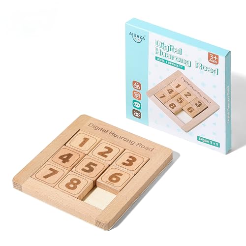 AIUAZA Holz Zahl Schiebepuzzle, Gehirn Teasers Spielzeug Tangram Slide Puzzle Spiel, Sequentielle Puzzles Brettspiel, Bildungsspielzeug für Kinder und Erwachsene (1-8 Samll Größe) von AIUAZA