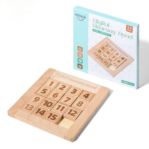 AIUAZA Holz Zahl Schiebepuzzle，Gehirn Teasers Spielzeug Tangram Slide Puzzle Spiel，Sequentielle Puzzles Brettspiel，Bildungsspielzeug für Kinder und Erwachsene (1-15 mittlere Größe) von AIUAZA