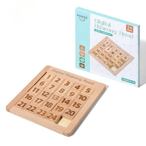 AIUAZA Holz Zahl Schiebepuzzle,Gehirn Teasers Spielzeug Tangram Slide Puzzle Spiel,Sequentielle Puzzles Brettspiel,Bildungsspielzeug für Kinder und Erwachsene (Nummer 1-24) von AIUAZA