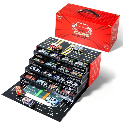 AIUAZA Kinder-Mini-Gusseisenwagen-Set, Rückwärts-zurückgezogene Wagen-Set, Gusseisen Rennspielzeug, mit Garage und Strecke, Massenproduktion von Spielwagen für Kinder, geeignet für Jungen im Alter von AIUAZA Kinder-Mini-Gusseisenwagen-Set, Rückwärts-zurückgezogene Wagen-Set, Gusseisen Rennspielzeug, mit Garage und Strecke, Massenproduktion von Spielwagen für Kinder, geeignet für Jungen im Alter von von AIUAZA