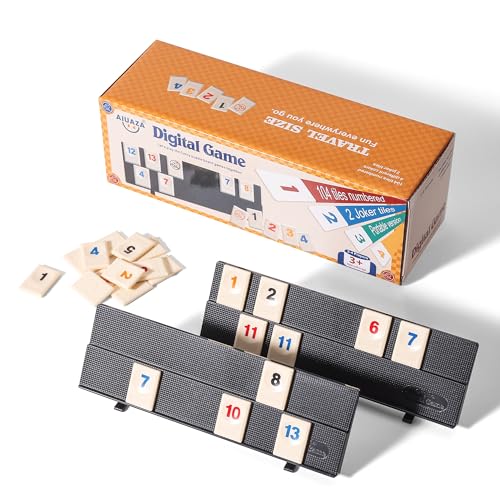 AIUAZA Rummy Cube Spiel mit 4 Racks, 106 Rummy Cube Game Set mit Tragbarem Koffer, Rummy Fliesen Reiseset mit 4 Spielsteinhaltern für Familien-Klassiker Brettspiele, Rot/Weiß von AIUAZA