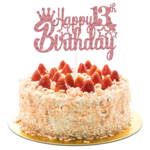AIVEKE Glitzernde rotgoldene Kuchendekoration zum 13. Geburtstag – Tortenaufsatz zum 13. Geburtstag, glitzernde Cupcake-Desserts, Kuchendekoration, Party-Dekoration für 13. Geburtstag AIVEKE Glitzernde rotgoldene Kuchendekoration zum 13. Geburtstag – Tortenaufsatz zum 13. Geburtstag, glitzernde Cupcake-Desserts, Kuchendekoration, Party-Dekoration für 13. Geburtstag von AIVEKE