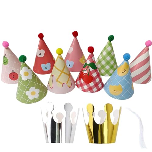 AIXYEA Kindergeburtstags-Partyhüte, 12 Stück, farbenfrohe Feier-Kopfbedeckungen, zum Geburtstag,Bunte Party Kegel Hüte, für eine lustige Dekoration, 9 Partyhut mit Pompoms & 2 Geburtstag Krone,Kordel AIXYEA Kindergeburtstags-Partyhüte, 12 Stück, farbenfrohe Feier-Kopfbedeckungen, zum Geburtstag,Bunte Party Kegel Hüte, für eine lustige Dekoration, 9 Partyhut mit Pompoms & 2 Geburtstag Krone,Kordel von AIXYEA