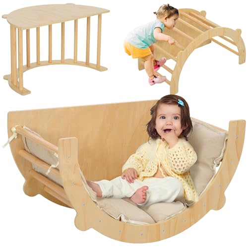 AIYAPLAY 3 in 1 Klettergerüst Set mit Tischplatte Kissen, Kletterbogen zum Schaukeln und Klettern, Kletterspielzeug aus Holz, für Kinder 1,5-4 Jahre, Indoor, Naturholz AIYAPLAY 3 in 1 Klettergerüst Set mit Tischplatte Kissen, Kletterbogen zum Schaukeln und Klettern, Kletterspielzeug aus Holz, für Kinder 1,5-4 Jahre, Indoor, Naturholz von AIYAPLAY