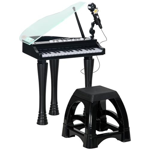 AIYAPLAY 32-Tasten-Kinderklavier mit Hocker, Mikrofon und Noten, Spielzeug-Klavier mit abnehmbaren Beinen, schwarz von AIYAPLAY