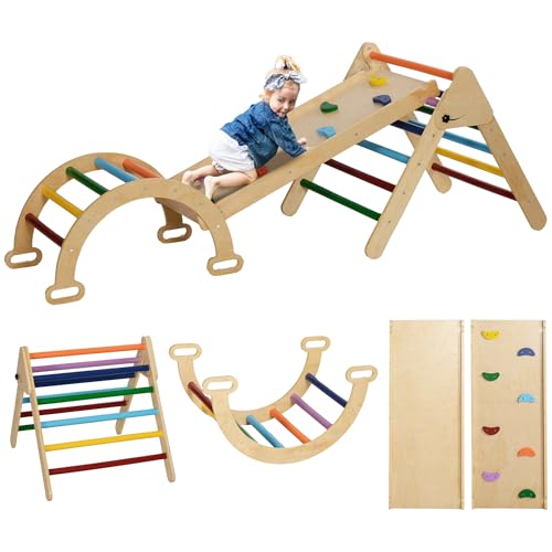 AIYAPLAY 5 in 1 Klettergerüst Set mit Rutsche, Kletterspielzeug zum Rutschen und Klettern, Indoor Holz Kletterdreieck für Kinder 1,5-4 Jahre, Mehrfarbig AIYAPLAY 5 in 1 Klettergerüst Set mit Rutsche, Kletterspielzeug zum Rutschen und Klettern, Indoor Holz Kletterdreieck für Kinder 1,5-4 Jahre, Mehrfarbig von AIYAPLAY