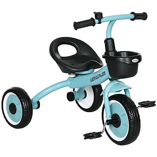 AIYAPLAY Dreirad, Kinderfahrrad mit Verstellbarer Sitz, Laufrad mit Fahrradkorb, Klingel, Kinderrad mit Pedalen, Lauffahrrad für Kinder 2-5 Jahre, Metall, Blau von AIYAPLAY