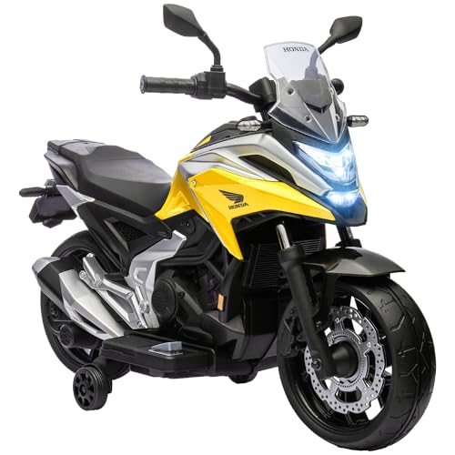 AIYAPLAY Elektro Kindermotorrad Elektromotorrad mit MP3, USB, Stützrädern, Musik, Scheinwerfer, Kinder Elektro Motorrad mit 2 Stützrädern für Kinder von 3-6 Jahren Gelb von AIYAPLAY