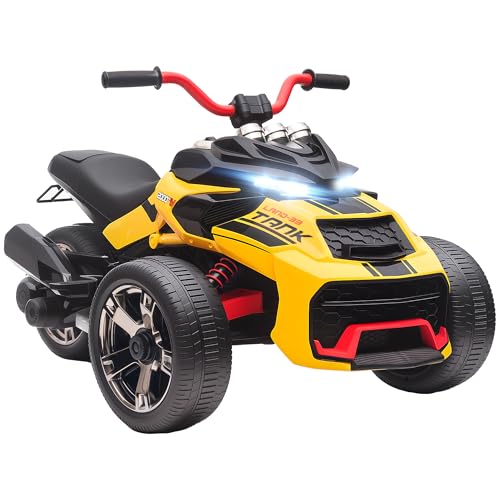 AIYAPLAY Elektro Quad für Kinder, 12V Kinderquad mit 3 Rädern, Vorwärts-, Rückwärtsfunktion, MP3-Player, Hupe, 2 Geschwindigkeiten, LED-Leuchten Kinderfahrzeug 3-5 km/h, für 3-8 Jahre, Gelb AIYAPLAY Elektro Quad für Kinder, 12V Kinderquad mit 3 Rädern, Vorwärts-, Rückwärtsfunktion, MP3-Player, Hupe, 2 Geschwindigkeiten, LED-Leuchten Kinderfahrzeug 3-5 km/h, für 3-8 Jahre, Gelb von AIYAPLAY