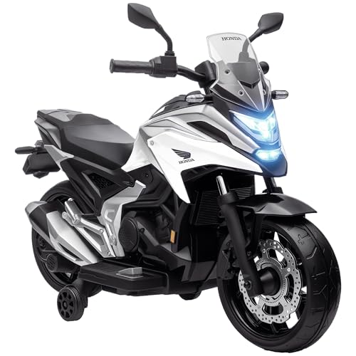 AIYAPLAY Elektro Kindermotorrad Elektromotorrad mit MP3, USB, Stützrädern, Musik, Scheinwerfer, Kinder Elektro Motorrad mit 2 Stützrädern für Kinder von 3-6 Jahren Weiß von AIYAPLAY