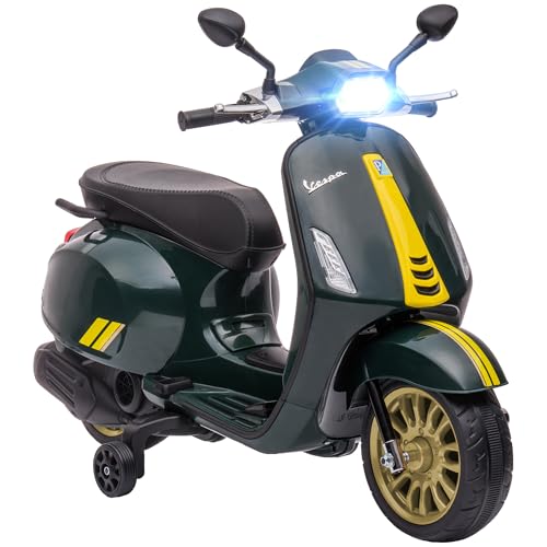 AIYAPLAY Elektro Kindermotorrad, Vespa 6V Elektromotorrad mit MP3, USB, FM-Radio, LED-Scheinwerfer, Kinderfahrzeug mit 2 Stützrädern, Elektro Motorrad für 3-6 Jahre Kinder, Dunkelgrün AIYAPLAY Elektro Kindermotorrad, Vespa 6V Elektromotorrad mit MP3, USB, FM-Radio, LED-Scheinwerfer, Kinderfahrzeug mit 2 Stützrädern, Elektro Motorrad für 3-6 Jahre Kinder, Dunkelgrün von AIYAPLAY