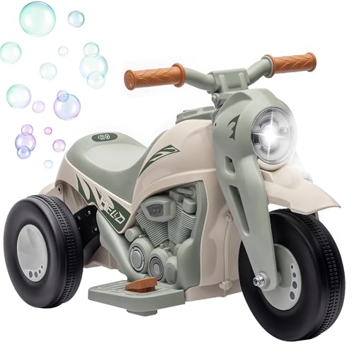 AIYAPLAY Kinder Elektro-Motorrad, 6V Kindermotorrad mit Musik, Blasen, Kinderfahrzeug mit Scheinwerfer, 2,5-3 km/h, für 2-5 Jahre Kinder, max. 30 kg, Cremeweiß von AIYAPLAY