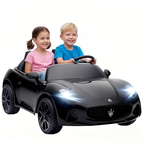 AIYAPLAY Kinder Elektroauto 12V 2-Sitzer Kinderauto mit 2,4 GHz Fernbedienung, 2 Motor, Elektrofahrzeug mit Federung, Musik, MP3-Player, USB, Hupe, LED-Leuchten, für 3-8 Jahre, 3-8 km/h, Schwarz von AIYAPLAY
