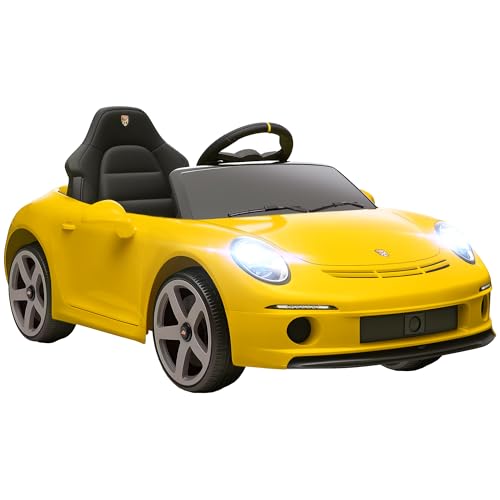 AIYAPLAY Kinder Elektroauto 12V Kinderauto mit 2,4 GHz Fernbedienung, 2 Motor, Kinderfahrzeug mit Softstart, Federungssystem, MP3-Player, Hupe, USB, LED-Leuchten, für 3-5 Jahre, Gelb von AIYAPLAY