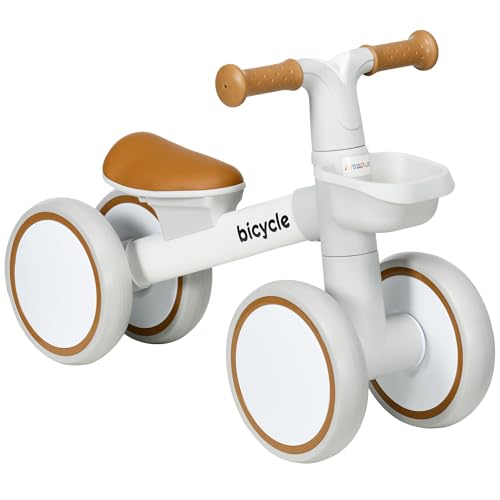 AIYAPLAY Kinder Laufrad ab 1 Jahre Baby bis 20 kg Lauflernrad mit TPU-Rädern Korb Verstellbarer Sitz Sattel Kinderlaufrad Balance Bike Geschenke für Jungen Mädchen Spielzeug Braun+Weiß von AIYAPLAY
