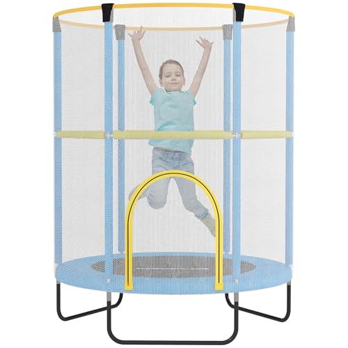 AIYAPLAY Kindertrampolin Ø140cm Outdoor Trampolin für Kinder mit Sicherheitsnetz, Reißverschluss, Gummiseil, Randabdeckung, Gartentrampolin für Indoor und Outdoor von AIYAPLAY
