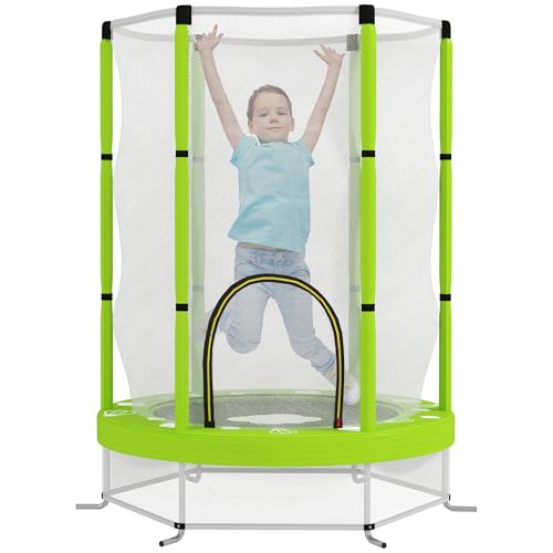 AIYAPLAY Kindertrampolin Ø140cm Outdoor Trampolin für Kinder mit Sicherheitsnetz Reißverschluss Gummiseil Randabdeckung, Gartentrampolin mit Wolken-Muster, für Indoor und Outdoor von AIYAPLAY