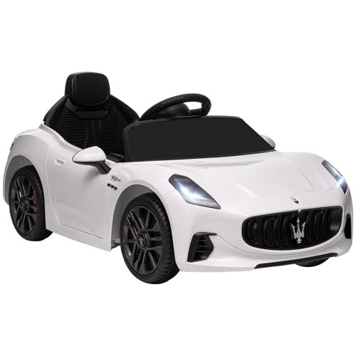 AIYAPLAY Lizenziertes Kinder Elektroauto Maserati Gran Turismo Folgore, 12V Elektrofahrzeug mit 2,4G Fernbedienung, LED Scheinwerfer, Musik, Hupe, MP3, Kinderauto für 3 bis 5 Jahre, weiß von AIYAPLAY