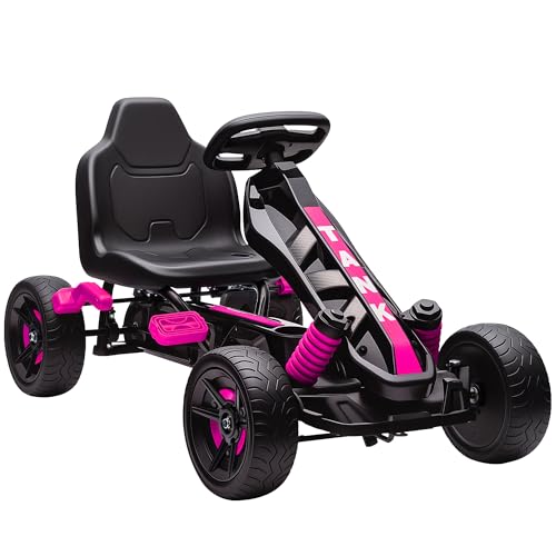 AIYAPLAY Pedal-Gokart für Kinder, Kinder-Gokart mit automatischer Kupplung, Bremse, rutschfesten Eva-Rädern, vorwärts und rückwärts, Tretauto für Jungen Mädchen von 3 bis 6 Jahren, rosa von AIYAPLAY