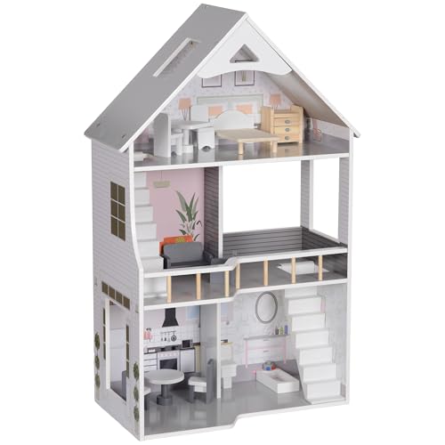 AIYAPLAY Puppenhaus aus Holz, 3-stöckiges Spielhaus mit 13 Möbelstücken, Zubehör, 85,3 cm Hoch Dollhaus für 3-6 Jahre Kinder, Grau AIYAPLAY Puppenhaus aus Holz, 3-stöckiges Spielhaus mit 13 Möbelstücken, Zubehör, 85,3 cm Hoch Dollhaus für 3-6 Jahre Kinder, Grau von AIYAPLAY