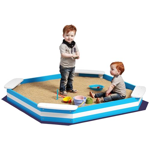 AIYAPLAY Sandkasten 133 x 108 cm Sandkiste aus Holz Sandbox mit Sitzbank, Bodenschutzfolie für 4 Kinder 3-7 Jahre Blau AIYAPLAY Sandkasten 133 x 108 cm Sandkiste aus Holz Sandbox mit Sitzbank, Bodenschutzfolie für 4 Kinder 3-7 Jahre Blau von AIYAPLAY