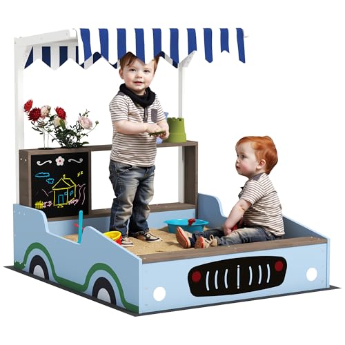AIYAPLAY Sandkasten mit Dach, 90 x 108 cm Sandkiste aus Holz Sandbox mit Sitzbank, Zeichentafel, Pflanzkästen, Einkaufsladen-Design für 2 Kinder 3-7 Jahre Blau AIYAPLAY Sandkasten mit Dach, 90 x 108 cm Sandkiste aus Holz Sandbox mit Sitzbank, Zeichentafel, Pflanzkästen, Einkaufsladen-Design für 2 Kinder 3-7 Jahre Blau von AIYAPLAY