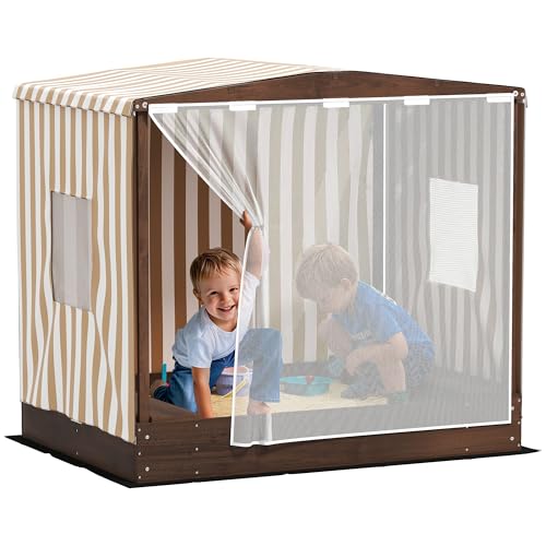 AIYAPLAY Sandkasten mit Vordach und Netztür, 142 x 101,5 cm Sandkiste aus Holz Sandbox mit Sitzbank, Stauraum, Bodenschutz, für 4 Kinder 3-6 Jahre Braun AIYAPLAY Sandkasten mit Vordach und Netztür, 142 x 101,5 cm Sandkiste aus Holz Sandbox mit Sitzbank, Stauraum, Bodenschutz, für 4 Kinder 3-6 Jahre Braun von AIYAPLAY