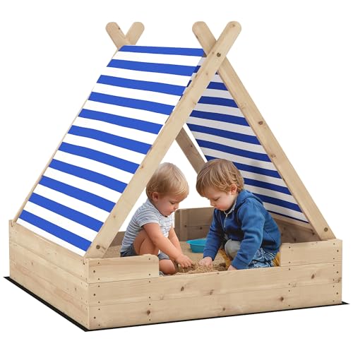 AIYAPLAY Sandkasten mit Zeltdach, 120 x 120 cm Sandkiste aus Holz Sandbox mit Bodenplane, Abnehmbarem Dach für 3-6 Jahre Kinder Natur AIYAPLAY Sandkasten mit Zeltdach, 120 x 120 cm Sandkiste aus Holz Sandbox mit Bodenplane, Abnehmbarem Dach für 3-6 Jahre Kinder Natur von AIYAPLAY