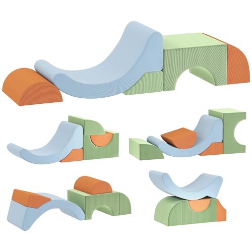 AIYAPLAY Schaumstoff Bausteine Kinder 5er Set Klettern Softbausteine Großbausteine Baby Bausteinset Riesenbausteine Bauklötze mit Cord-Optik Bunt von AIYAPLAY