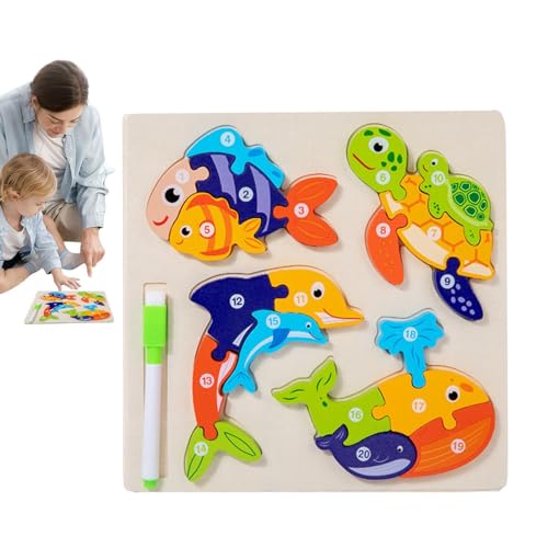 Tierformpuzzle, Holztierpuzzle | Zahlenrätsel für Kleinkinder | Doppelseitiges lustiges 3D-Tierpuzzle aus Holz für die Montessori-Intelligenz-STEM-Vorschulerziehung von AIYING