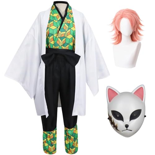 AIYINIY Anime Sabito Cosplay Kostüm Kimono Outfit Kimetsu No Yaiba Sabito Uniform Anzüge für Halloween Karneval Party Kostüm (Sabito Kostüm + Perücke + Maske, XXL) von AIYINIY