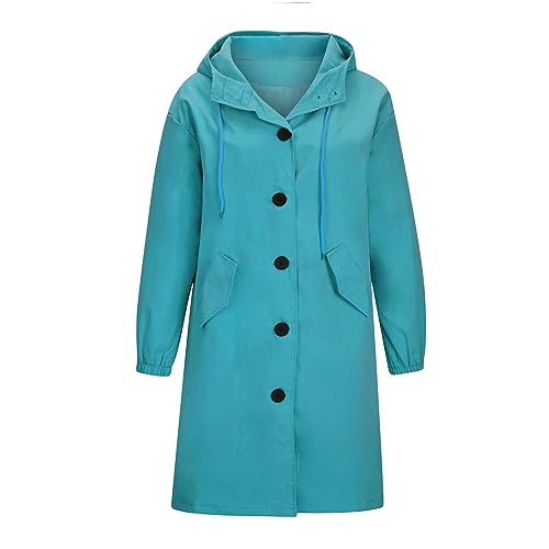 AIYINIY Damen-Regenjacke, leichter Regenmantel, wasserdicht, langärmelig, Windbreaker, Klettern, Outdoor, Kapuzen-Trenchcoats (Regenmantel, Blau, S) von AIYINIY