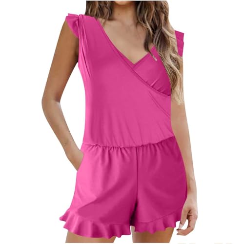 AIYINIY Damen-Schwimm-Strampler mit integriertem BH und Taschen, einteilig, vollständige Abdeckung, Badeanzug, Jumpsuit, Push-Up-Bademode, Badeanzug, Strandmode (Rosa, Größe 6, L) von AIYINIY