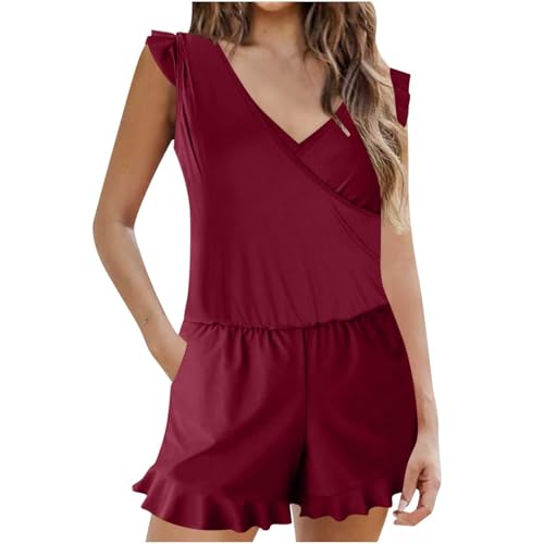 AIYINIY Damen-Schwimm-Strampler mit integriertem BH und Taschen, einteilig, vollständige Abdeckung, Badeanzug, Jumpsuit, Push-Up-Bademode, Badeanzug, Strandmode (Rot, 7, M) von AIYINIY