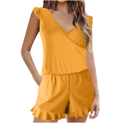 AIYINIY Damen-Schwimmstrampler mit integriertem BH und Taschen, einteilig, vollständige Abdeckung, Badeanzug, Jumpsuit, Push-Up-Bademode, Badeanzug, Strandmode (Gelb, 7, S) von AIYINIY