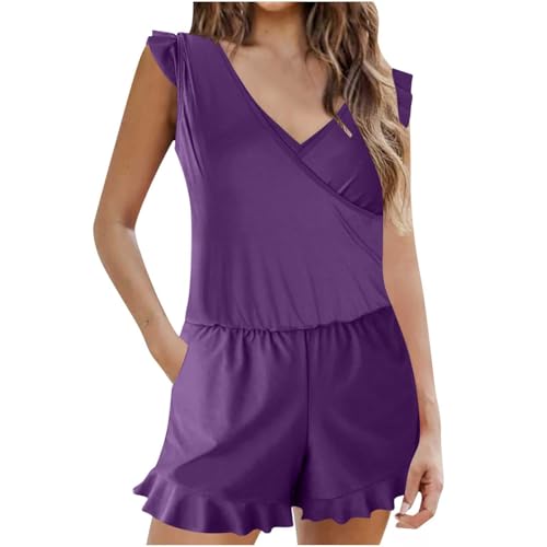 AIYINIY Damen-Schwimmstrampler mit integriertem BH und Taschen, einteilig, vollständige Abdeckung, Badeanzug, Jumpsuit, Push-Up-Bademode, Badeanzug, Strandmode (Lila, 6, S) von AIYINIY
