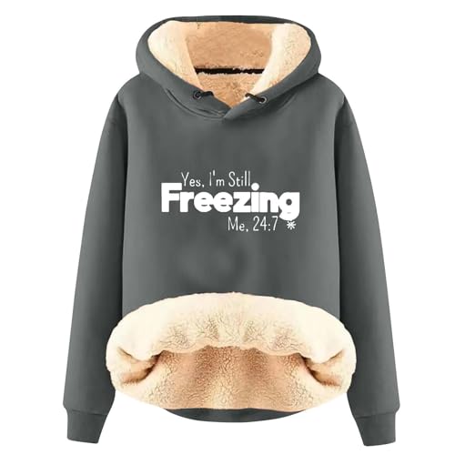 AIYINIY Damen Winter-Kapuzen-Sweatshirt – Fleece-Sherpa-Futter, Thermo-Pullover mit Aufschrift "Yes I Am Still Freezing" Grafik, lockere Passform, langärmeliger Kapuzenpullover, Plüsch, warme AIYINIY Damen Winter-Kapuzen-Sweatshirt – Fleece-Sherpa-Futter, Thermo-Pullover mit Aufschrift "Yes I Am Still Freezing" Grafik, lockere Passform, langärmeliger Kapuzenpullover, Plüsch, warme von AIYINIY