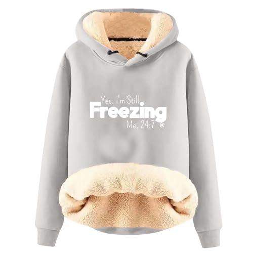 AIYINIY Damen Winter-Kapuzen-Sweatshirt – Fleece-Sherpa-Futter, Thermo-Pullover mit Aufschrift "Yes I Am Still Freezing" Grafik, lockere Passform, langärmeliger Kapuzenpullover, Plüsch, warme AIYINIY Damen Winter-Kapuzen-Sweatshirt – Fleece-Sherpa-Futter, Thermo-Pullover mit Aufschrift "Yes I Am Still Freezing" Grafik, lockere Passform, langärmeliger Kapuzenpullover, Plüsch, warme von AIYINIY