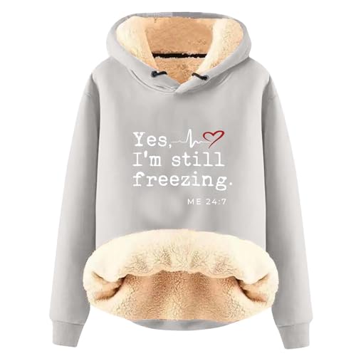 AIYINIY Damen Winter-Kapuzen-Sweatshirt – Fleece-Sherpa-Futter, Thermo-Pullover mit Aufschrift "Yes I Am Still Freezing" Grafik, lockere Passform, langärmeliger Kapuzenpullover, Plüsch, warme AIYINIY Damen Winter-Kapuzen-Sweatshirt – Fleece-Sherpa-Futter, Thermo-Pullover mit Aufschrift "Yes I Am Still Freezing" Grafik, lockere Passform, langärmeliger Kapuzenpullover, Plüsch, warme von AIYINIY