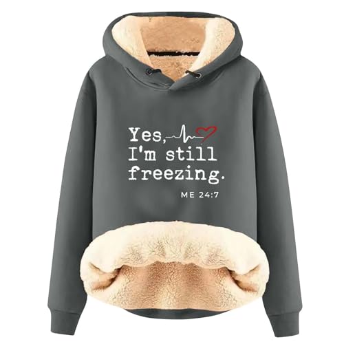 AIYINIY Damen Winter-Kapuzen-Sweatshirt – Fleece-Sherpa-Futter, Thermo-Pullover mit Aufschrift "Yes I Am Still Freezing" Grafik, lockere Passform, langärmeliger Kapuzenpullover, Plüsch, warme AIYINIY Damen Winter-Kapuzen-Sweatshirt – Fleece-Sherpa-Futter, Thermo-Pullover mit Aufschrift "Yes I Am Still Freezing" Grafik, lockere Passform, langärmeliger Kapuzenpullover, Plüsch, warme von AIYINIY