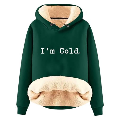 AIYINIY Damen Winter Kapuzen-Sweatshirt - Fleece Sherpa Gefüttert Thermopullover Yes I Am Still Freezing Grafik Loose Fit Langarm Hoodie Plüsch Warm Outwear für kaltes Wetter (Armeegrün 4, L) von AIYINIY