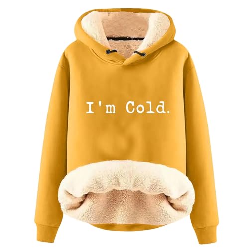 AIYINIY Damen Winter Kapuzen-Sweatshirt - Fleece Sherpa Gefüttert Thermopullover Yes I Am Still Freezing Grafik Loose Fit Langarm Hoodie Plüsch Warm Outwear für kaltes Wetter (Gelb 4, L) von AIYINIY