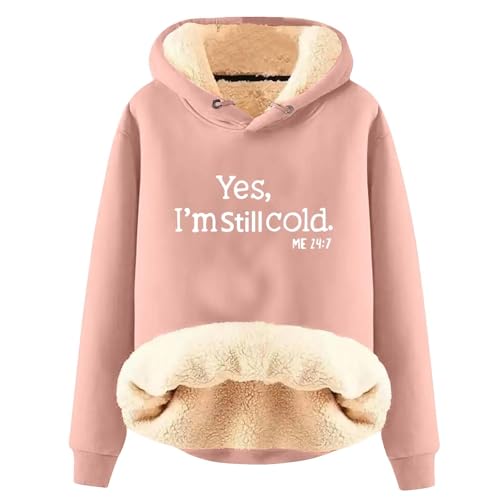 AIYINIY Damen Winter Kapuzen-Sweatshirt - Fleece Sherpa Gefüttert Thermopullover Yes I Am Still Freezing Grafik Loose Fit Langarm Hoodie Plüsch Warm Outwear für kaltes Wetter (Pink 3, S) von AIYINIY