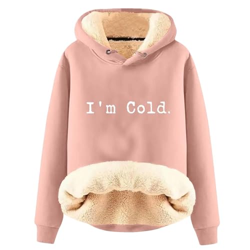 AIYINIY Damen Winter Kapuzen-Sweatshirt - Fleece Sherpa Gefüttert Thermopullover Yes I Am Still Freezing Grafik Loose Fit Langarm Hoodie Plüsch Warm Outwear für kaltes Wetter (Pink 4, M) von AIYINIY